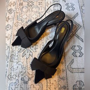 Zara Elegant Black Slingback Heels with Bow
